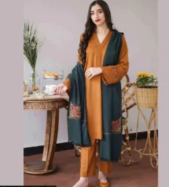 Cheap Dresses Online – 3 Piece Unstitched Embroidered Dhanak Suit