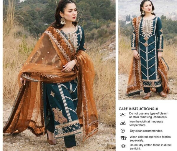 3 pcs womens unstiched luxury lawn embroidered suit