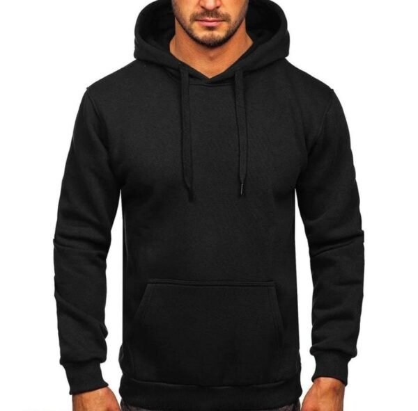 1PC Men's Fleece Plain Hoodie, Black - Image 3