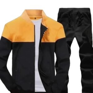 2 Pcs Men’s Stitched Fleece Bomber Tracksuit, Yellow and Black