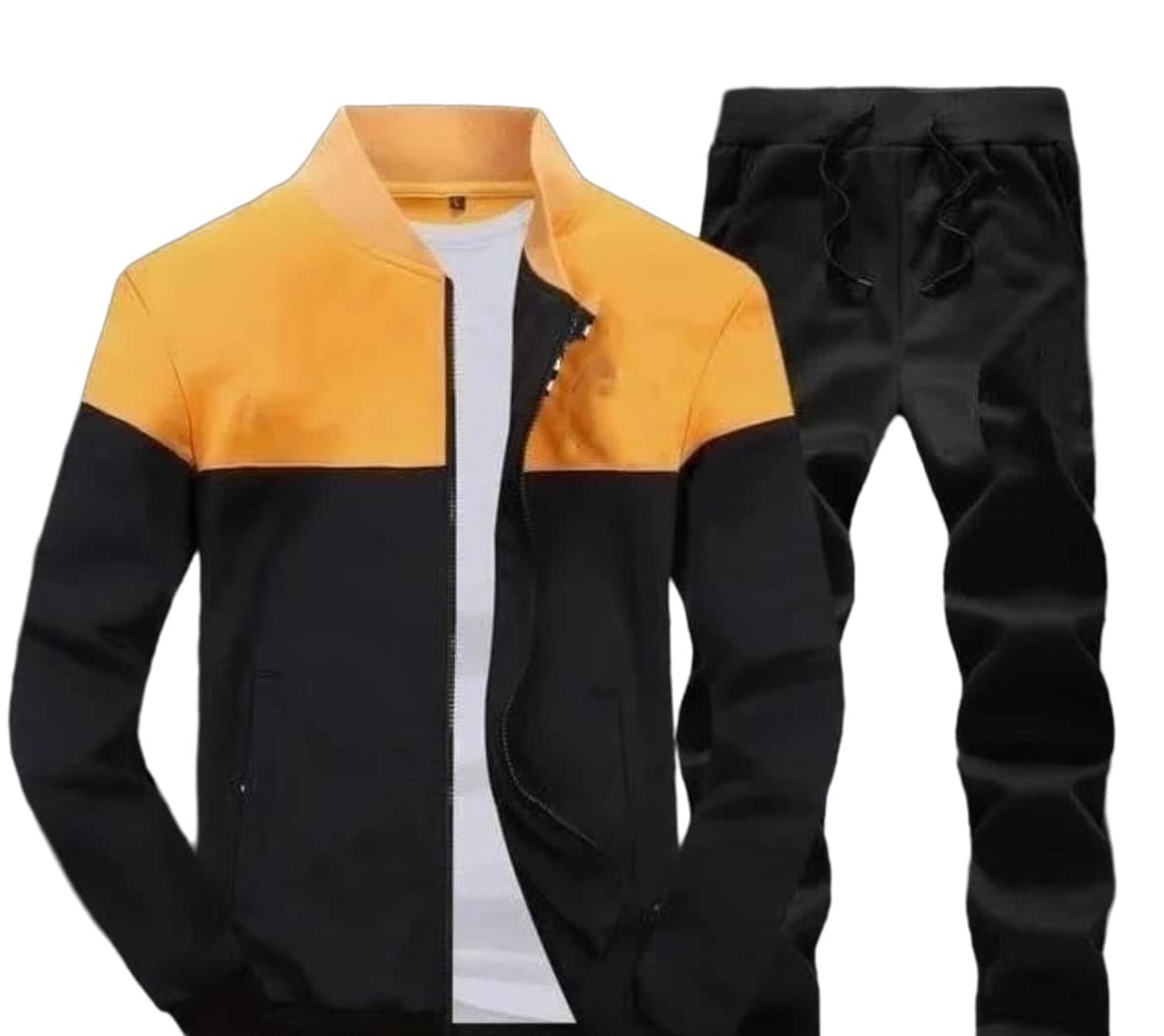 2 Pcs Men's Stitched Fleece Bomber Tracksuit, Yellow and Black