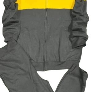 2 Pcs Men’s Stitched Fleece Bomber Tracksuit, Yellow and Black