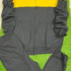 2 Pcs Men’s Stitched Fleece Bomber Tracksuit, Yellow and Black