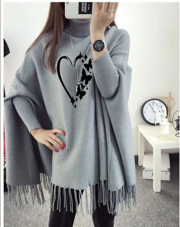 Women's Polyester Heart Printed Poncho Cape Shawl - Image 3