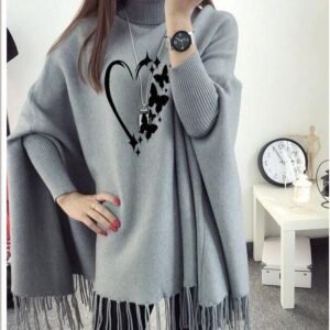 Women’s Polyester Heart Printed Poncho Cape Shawl