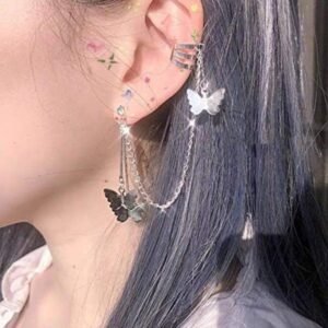 Silver Butterfly Design Ear Cuffs Earrings, Pack Of 2