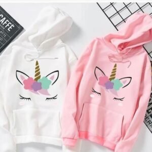 Women’s Stitched Fleece Printed Hoodie, Pack Of 2 – Pink & White