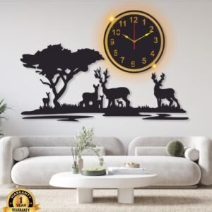 Grazing Deer Design Laminated Wall Clock With Backlight