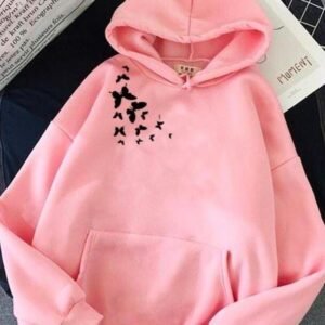 1 Pc Stitched Cotton Printed Hoodie for Women, Pink