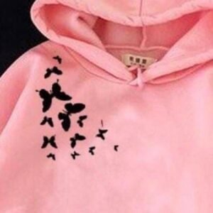 1 Pc Stitched Cotton Printed Hoodie for Women, Pink