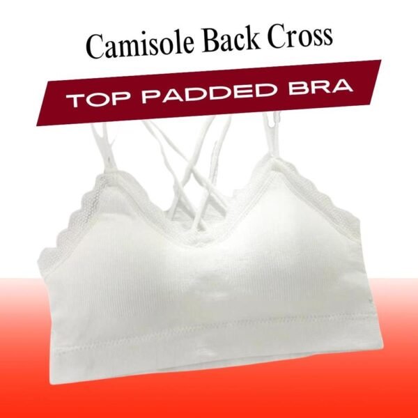 Cotton Plain Back Cross Top Padded Bra – White | Comfortable & Breathable Women's Bra - Image 2