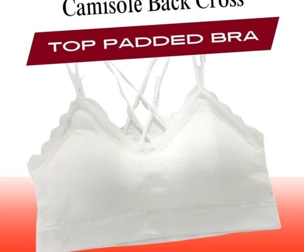 Cotton Plain Back Cross Top Padded Bra – White