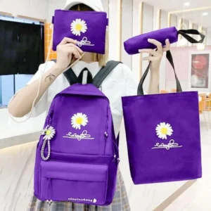 Multipurpose Backpack Set – 4 Pcs Printed Nylon Bags for School, Travel & Daily Use
