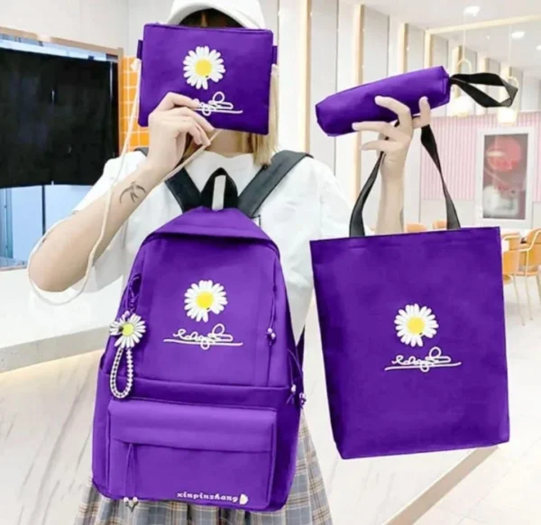 Multipurpose Backpack Set – 4 Pcs Printed Nylon Bags for School, Travel & Daily Use