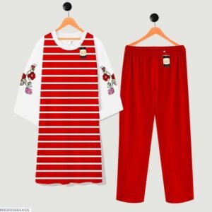 2 Pcs Women’s Stitched Printed Sleep Shirt – Comfortable Nightwear for Women