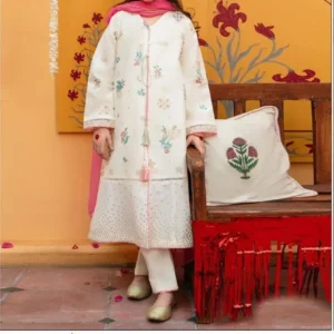 3 pcs Girl’s Dhanak Emboridered kurta And shalwar suit