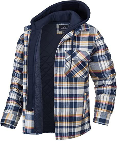Men's Plaid Hooded Coat Winter Warm Button Zip-up Jacket Fashion Casual Thick Padded Long Sleeves Outerwear Clothing - Image 3