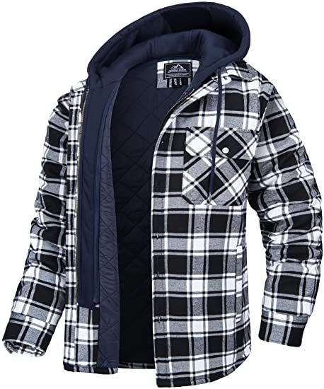 Men's Plaid Hooded Coat Winter Warm Button Zip-up Jacket Fashion Casual Thick Padded Long Sleeves Outerwear Clothing - Image 7