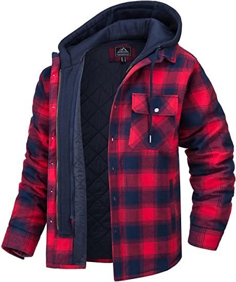 Men's Plaid Hooded Coat Winter Warm Button Zip-up Jacket Fashion Casual Thick Padded Long Sleeves Outerwear Clothing - Image 5