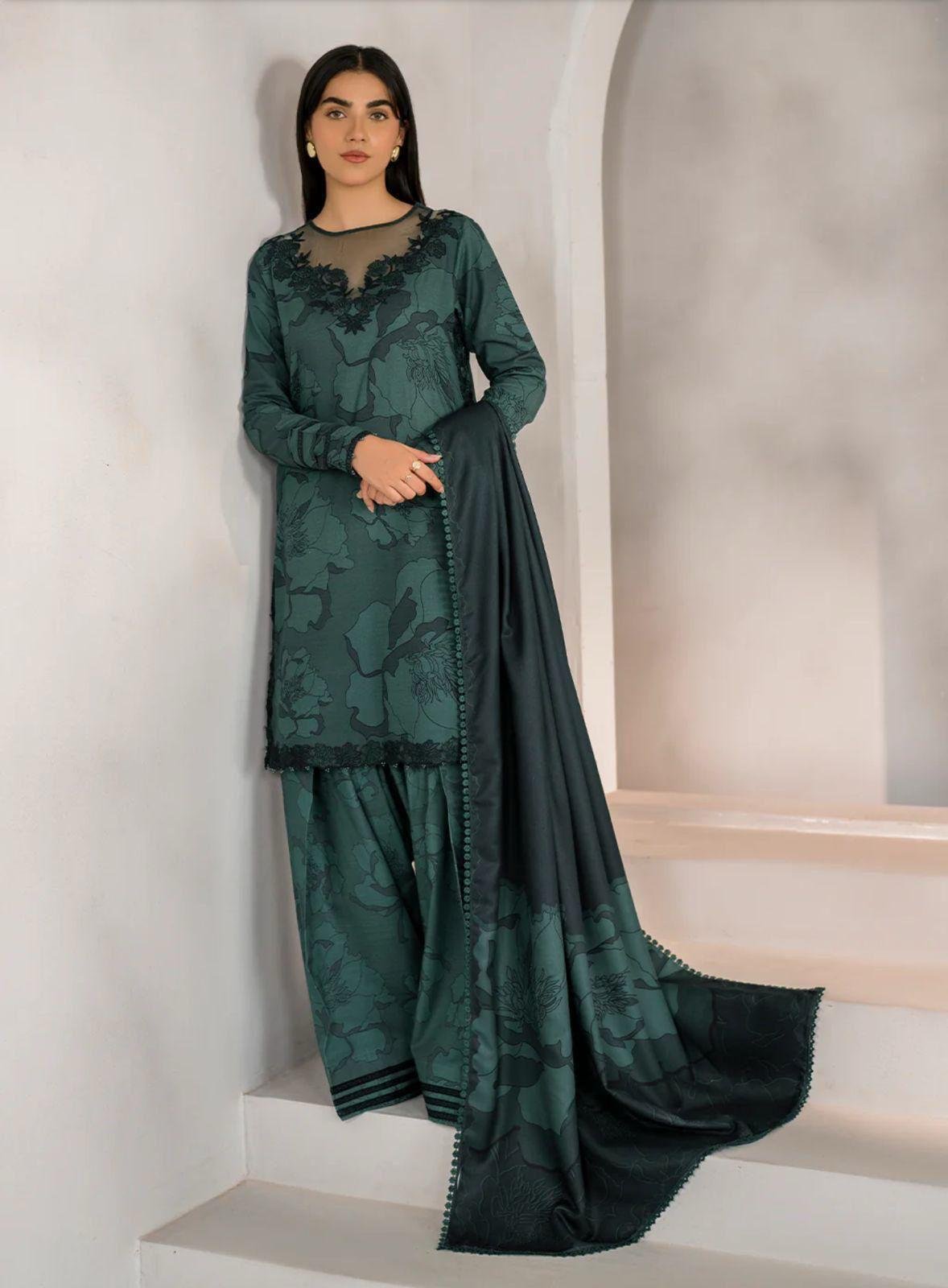 Heavy Embroidered Lawn 3PC Suit with Ready-to-Wear Dupatta