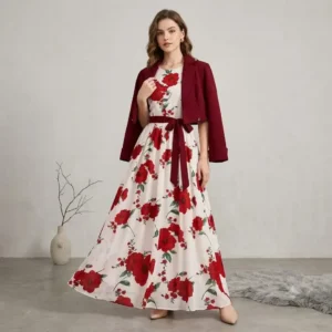 2 Pcs Women’s Stitched Silk Printed Maxi Suit