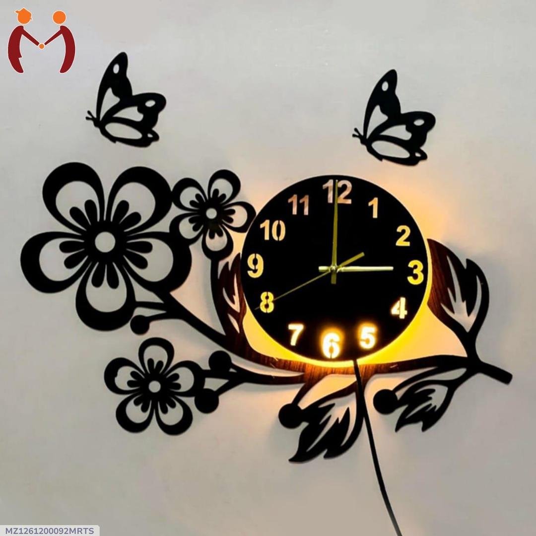 3D Flower Wooden Wall Clock With LED Light - Image 8