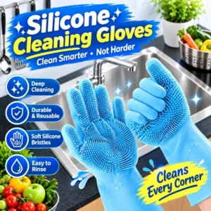 Silicone Scrub Gloves for Kitchen Cleaning – Reusable Waterproof Dishwashing Gloves with Powerful Silicone Bristles, Multipurpose Cleaning Gloves for Dishes