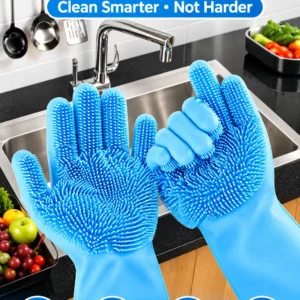 Silicone Scrub Gloves for Kitchen Cleaning – Reusable Waterproof Dishwashing Gloves with Powerful Silicone Bristles, Multipurpose Cleaning Gloves for Dishes