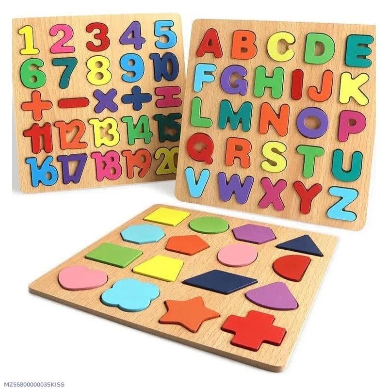 Wooden 3-in-1 ABC Number Shape Puzzle Set for Kids - Image 4