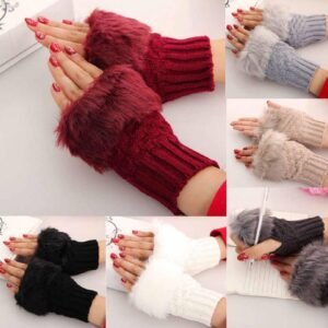 Winter Fur Lined Gloves for Men Women Warm Cozy